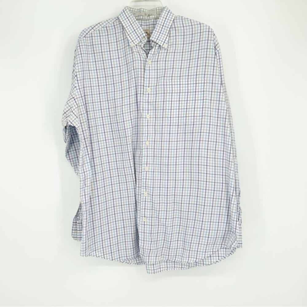 Peter Millar White Multicolor Check Button Down Shirt Size XL 100% Cotton